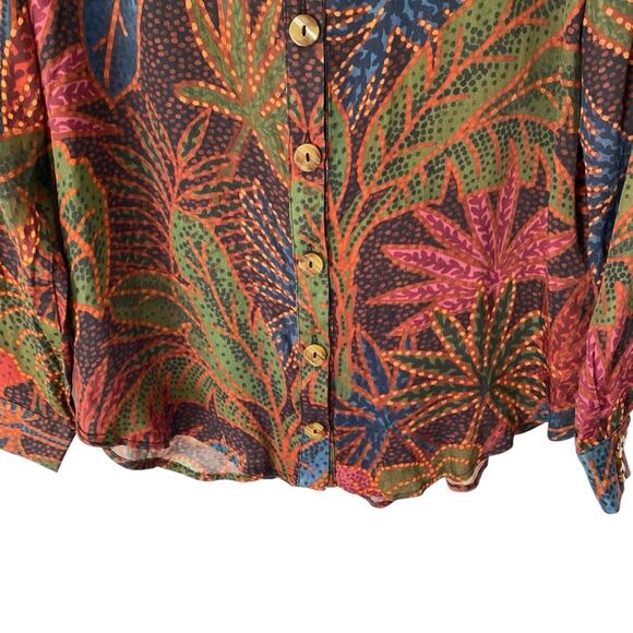 Farm Rio Rainforest Lenzing Viscose Brown Button Down Shirt Blouse size XS - Picture 3 of 9